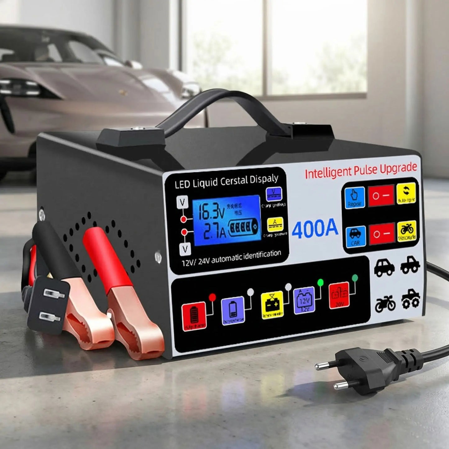 Chargeur batterie voiture 400A désulfatation et réparation intelligente des cellules endommagées