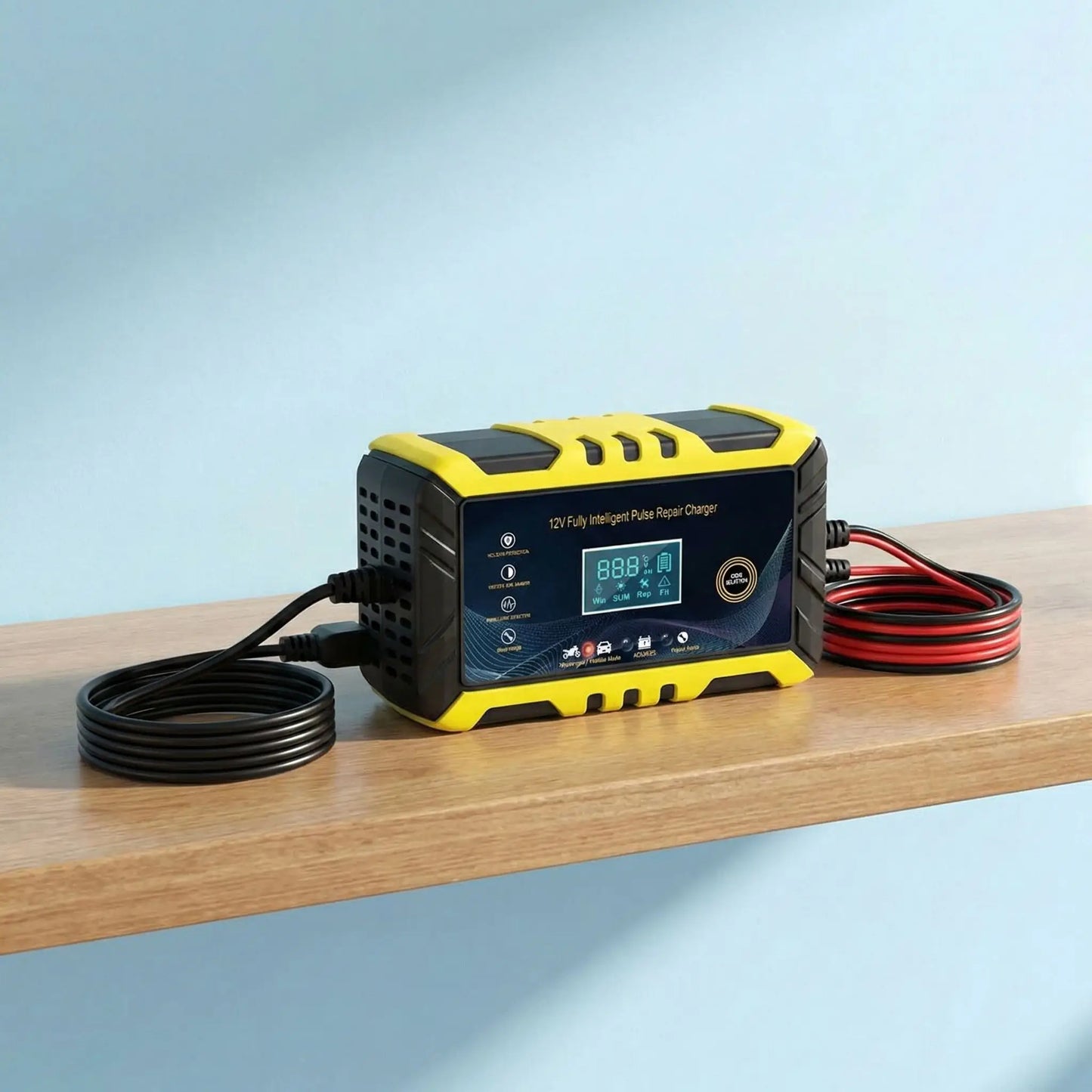 Chargeur batterie 12V/24V 8A vue latérale Pulse Repair LCD compatible AGM GEL