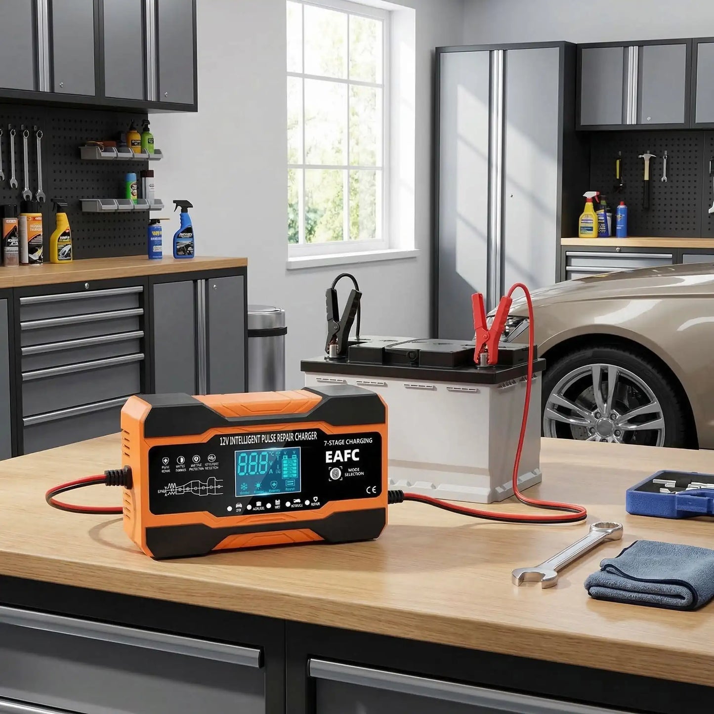 Chargeur voiture 12V 12A 240W câbles et accessoires inclus