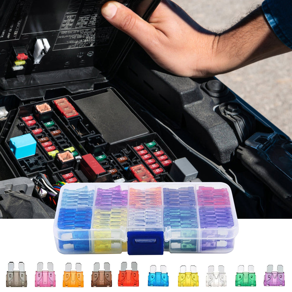 Kit fusibles voiture multicolores 100 pièces boîtier inclus, 10 ampérages de 2A à 35A pour circuit auto