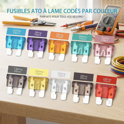 Assortiment fusibles auto 180 pièces avec extracteur remplacement rapide fusible lame voiture et camion