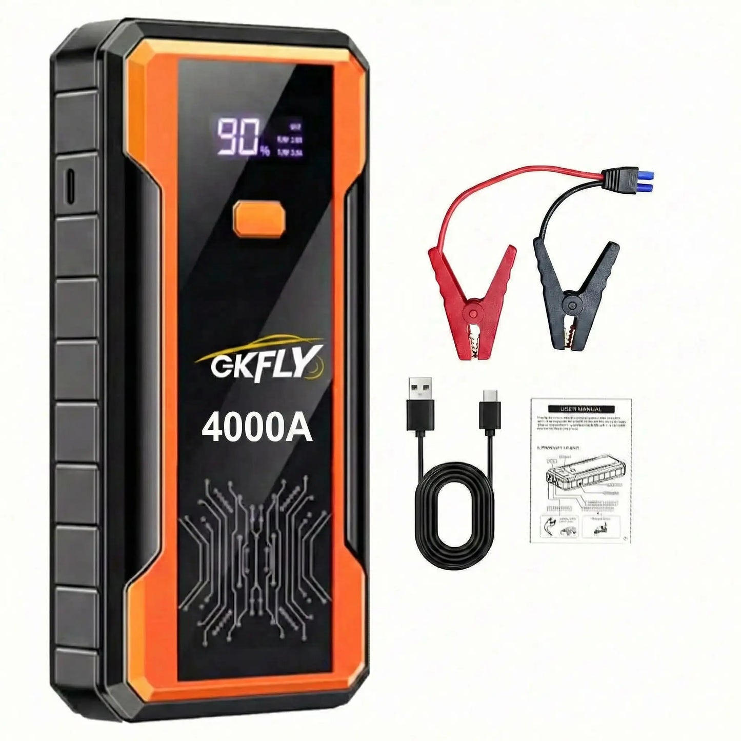 Booster batterie voiture portable 3000A-4000A orange démarreur essence diesel USB