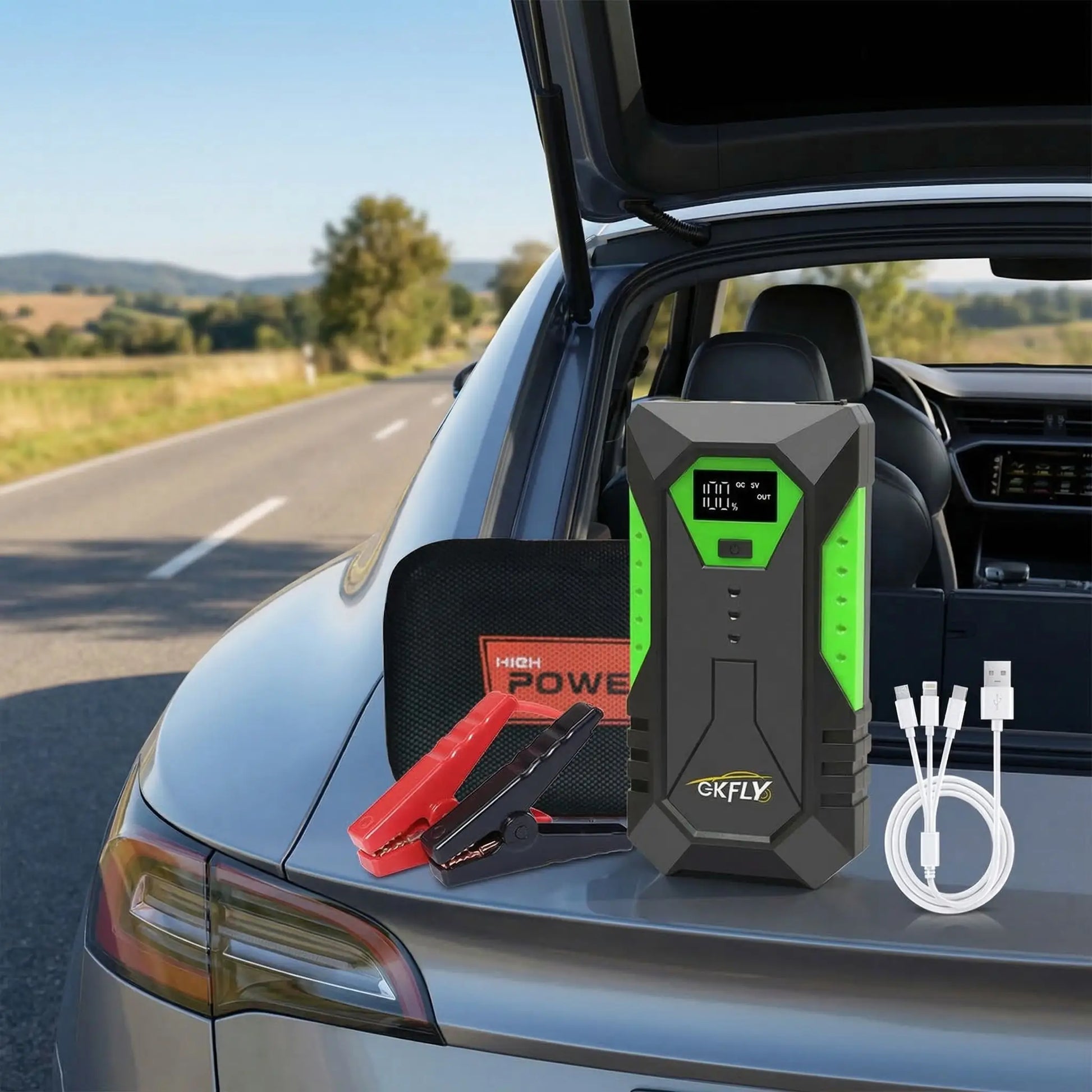Booster batterie voiture 3000A PowerStart démarreur portable 12V avec affichage LED compatible essence et diesel