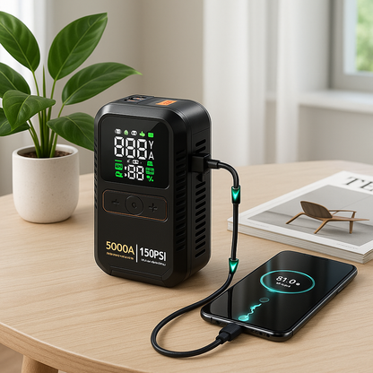 Booster batterie voiture 4-en-1 format compact et léger, idéal pour coffre de voiture
