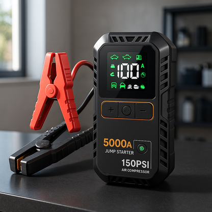 Booster batterie voiture 4-en-1 lampe LED intégrée pour éclairage d'urgence en bord de route