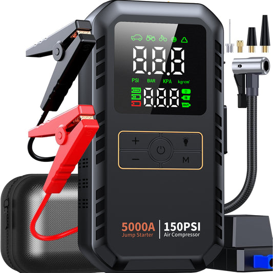 Booster batterie voiture 4-en-1 démarreur de secours, powerbank, lampe LED et gonfleur portable