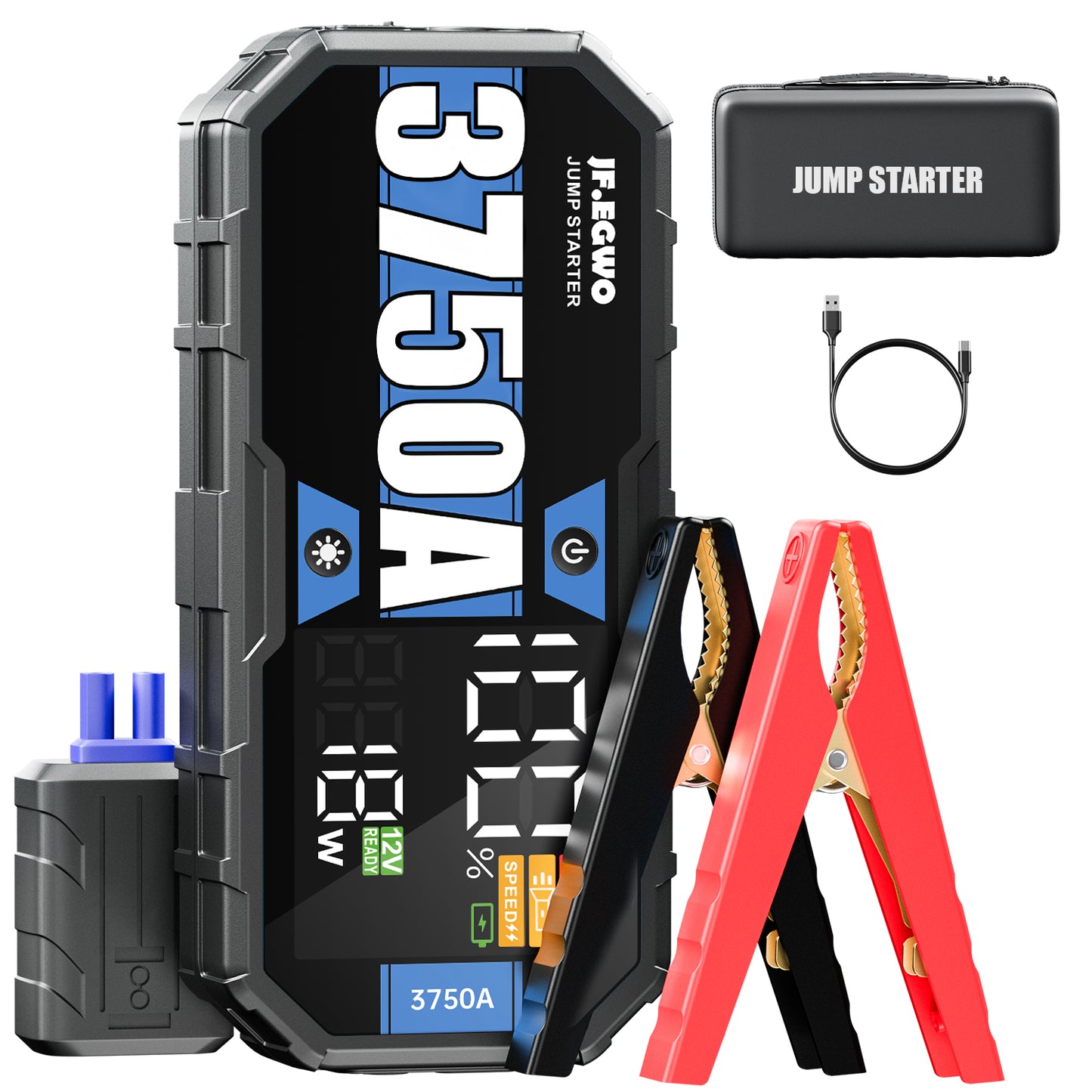 Booster batterie voiture 6250A 30000mAh coloris bleu démarreur secours 12V compact et portable