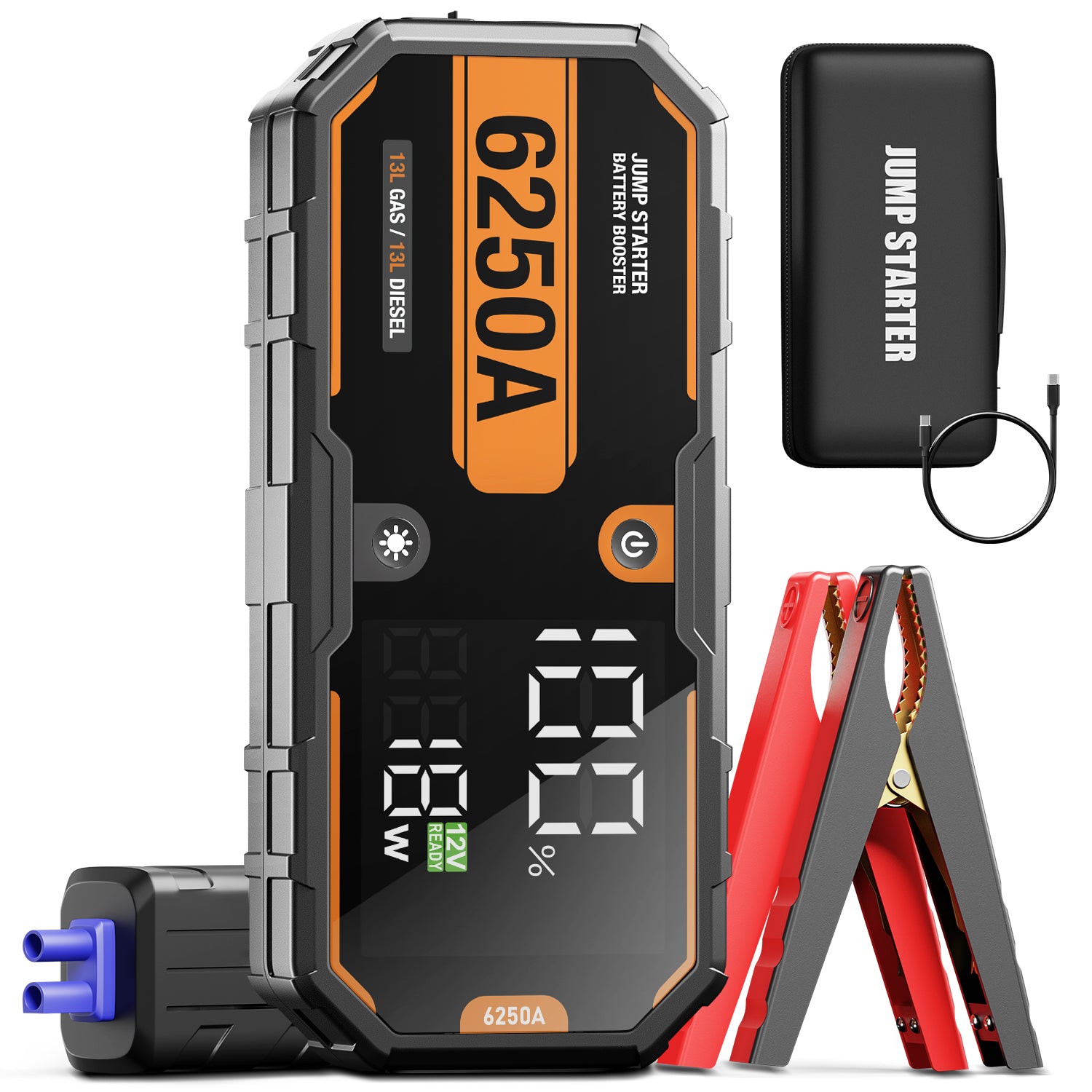 Booster démarreur secours voiture 12V 6250A jump starter 30000mAh portable coloris orange