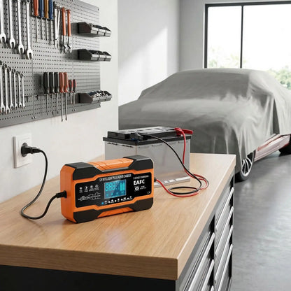 Chargeur batterie 12V 12A connexion bornes crocodile voiture
