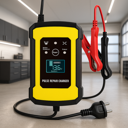 Chargeur batterie 12V/6V 6A connexion bornes crocodile voiture