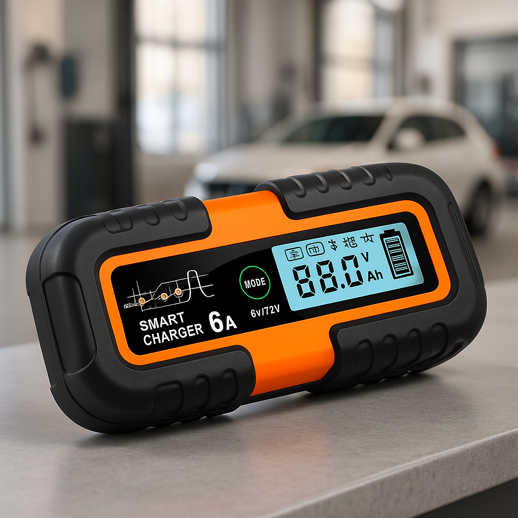 Chargeur batterie 12V 6A avec booster – affichage et indicateurs de charge