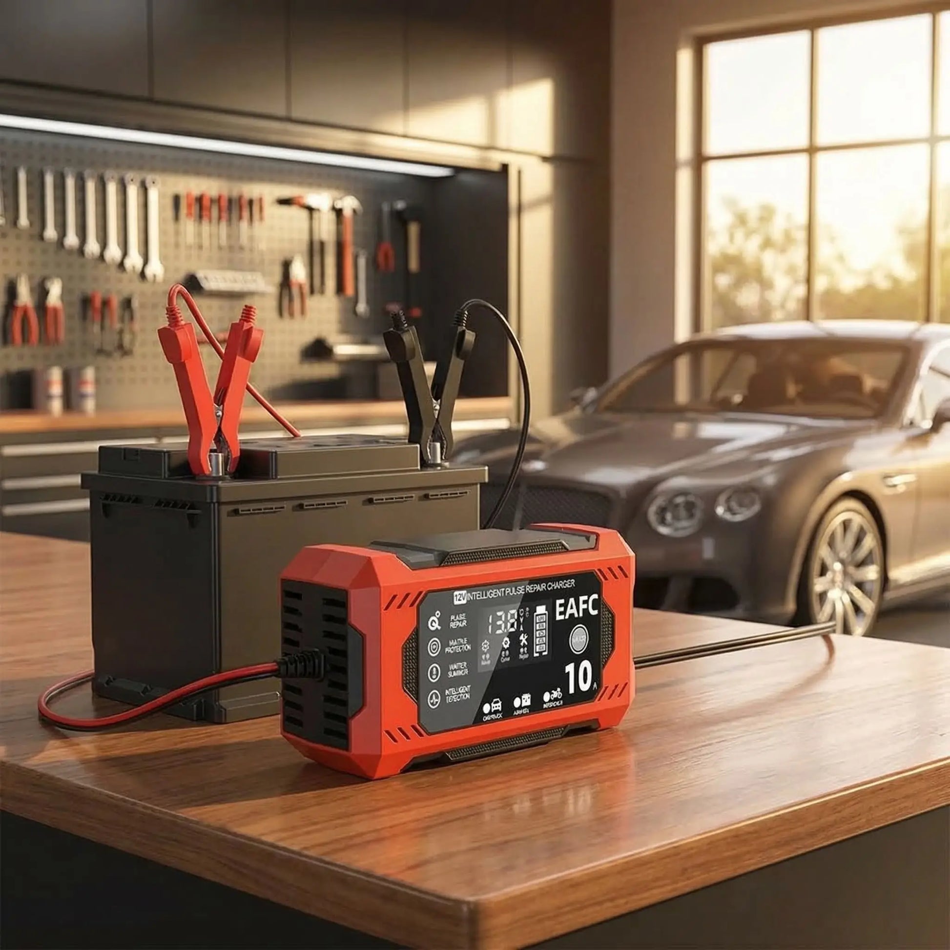 Chargeur batterie intelligent 12V 8A polyvalent compatible voiture, moto, camion et bateau
