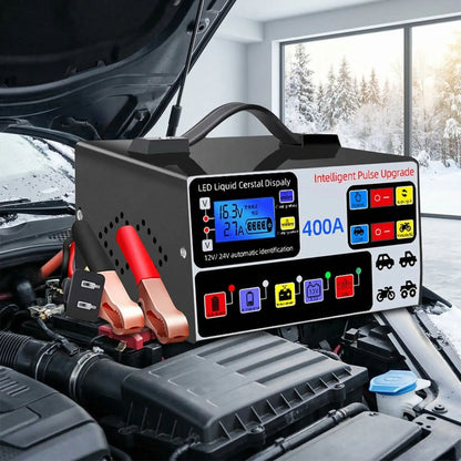 Écran LCD du chargeur batterie 400A 12V/24V diagnostic état de santé et charge adaptative en temps réel
