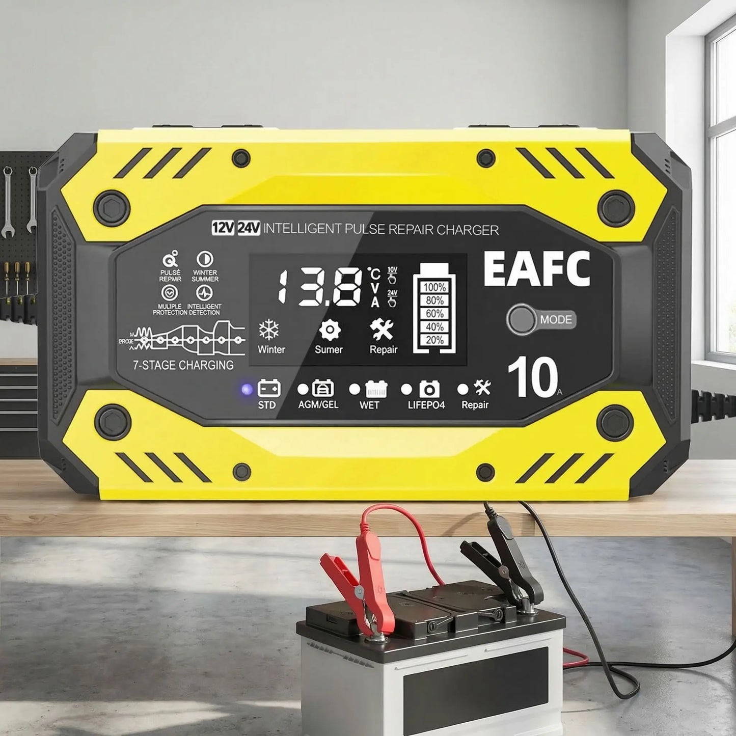 Chargeur batterie voiture EAFC avec protection surcharge, court-circuit et mode hiver intégré