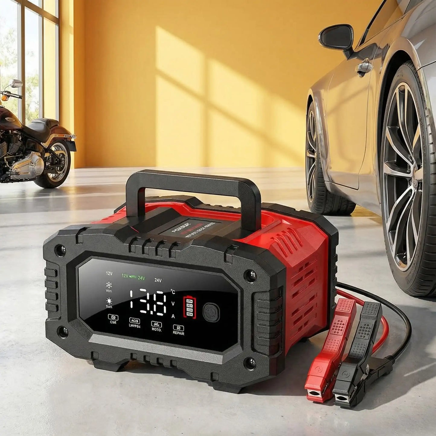 Chargeur batterie FOXSUR 20A 12V/24V avec pinces Pulse Repair AGM GEL LiFePO4
