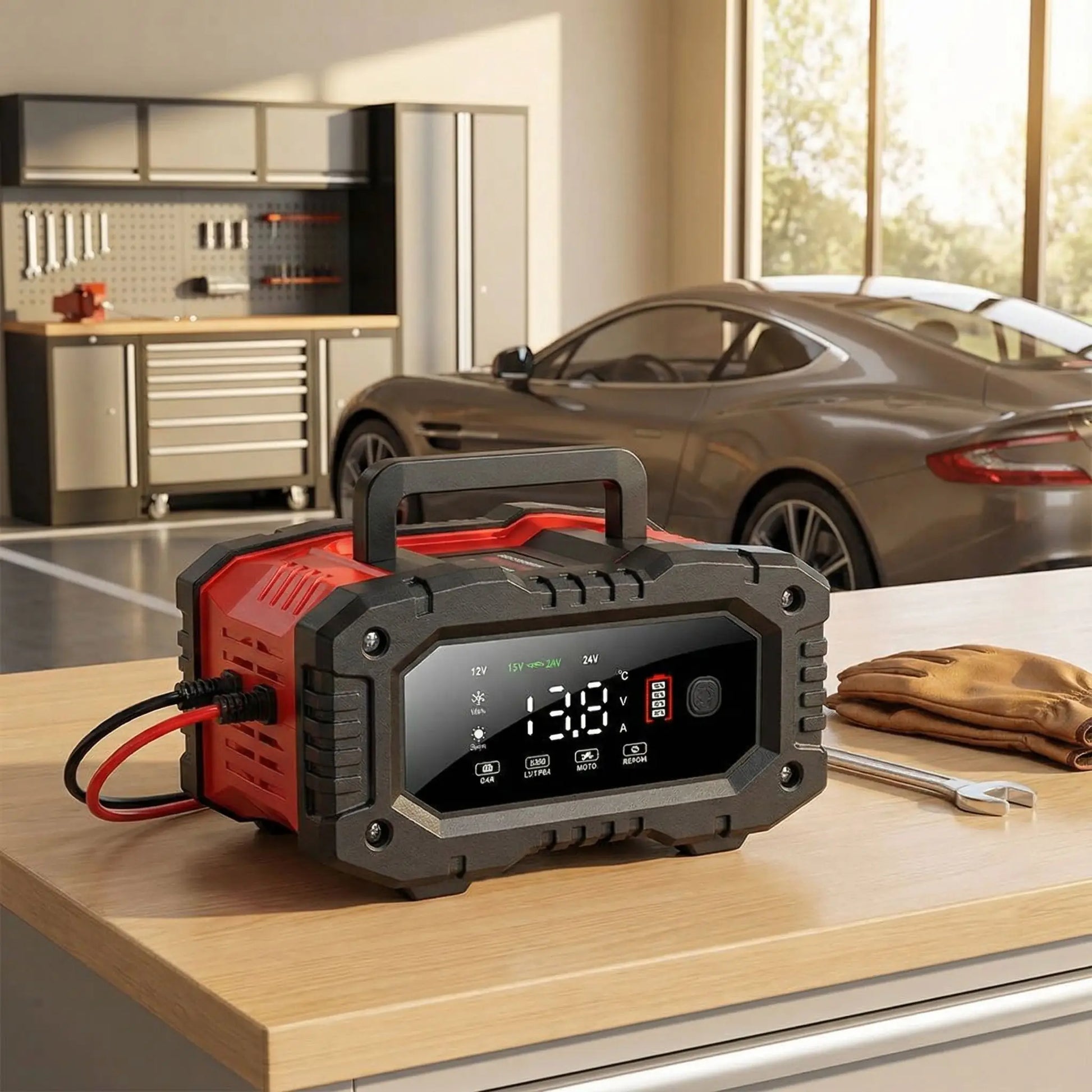Chargeur batterie FOXSUR 20A avec écran LCD affichage Pulse Repair 12V/24V"