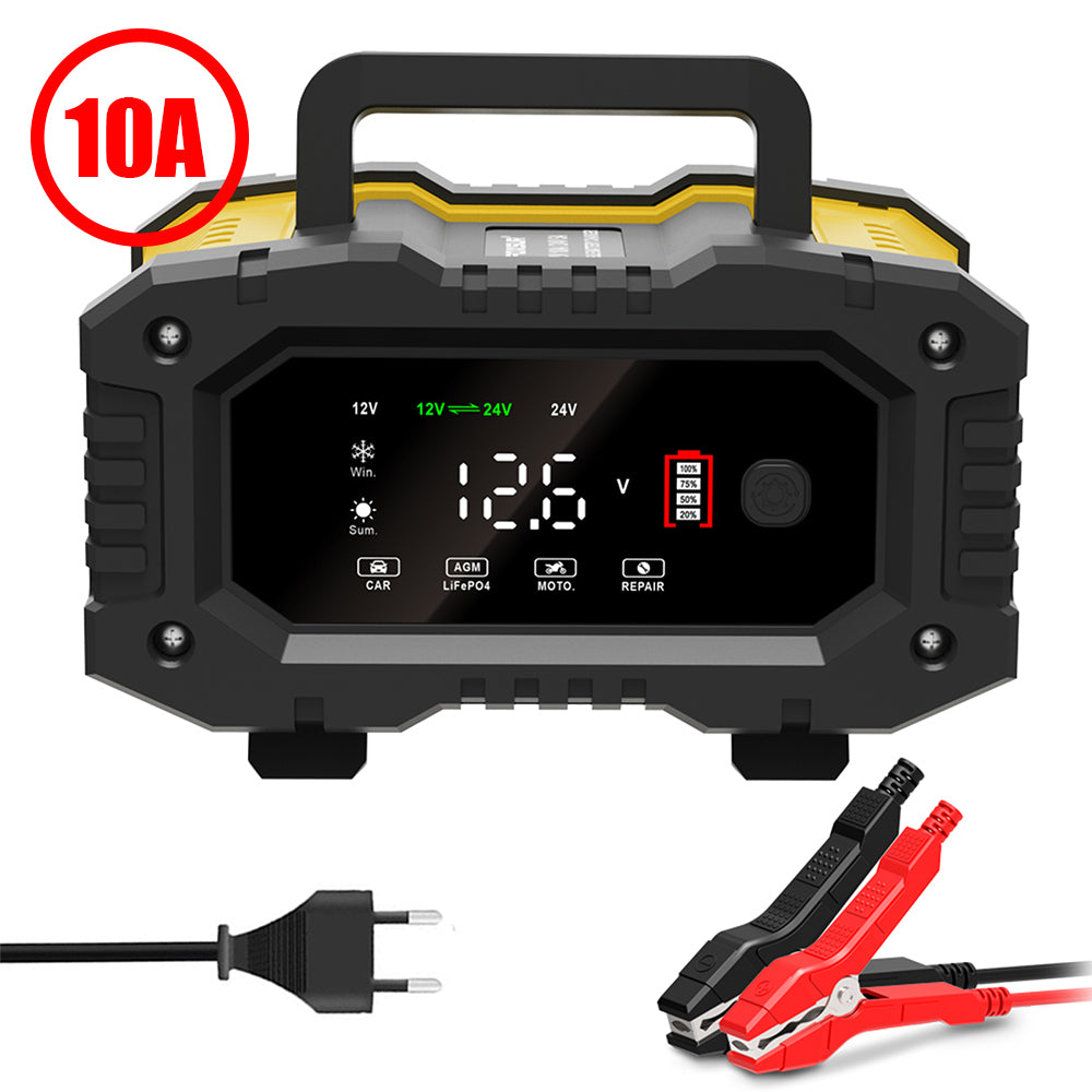 Chargeur batterie FOXSUR 20A vue latérale Pulse Repair LCD 12V/24V anti-panne