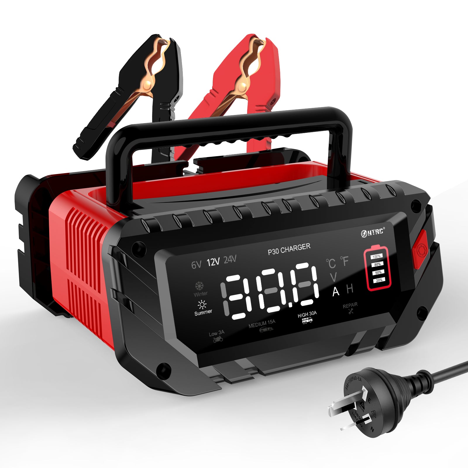 Écran LCD du chargeur de batterie HTRC P30 30A affichage état de charge et tension 6V/12V/24V
