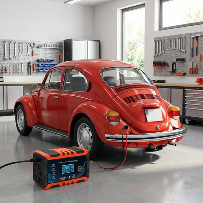 Chargeur batterie voiture 12V/24V 8A  connecteurs et câbles AGM GEL Plomb auto-moto