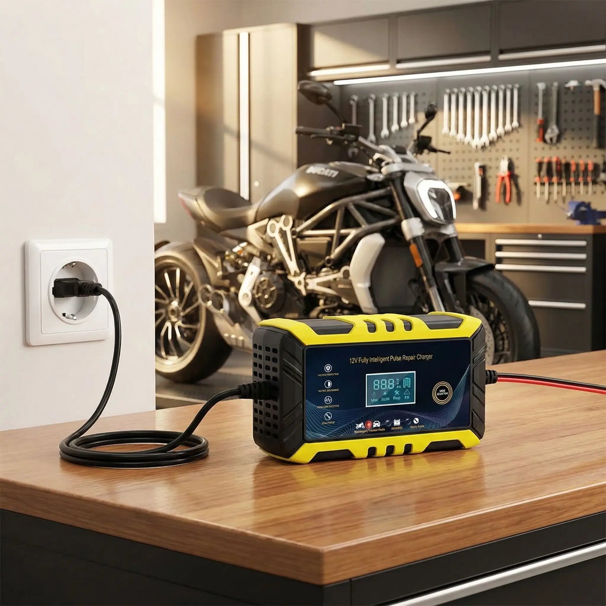 Chargeur batterie 12V/24V 8A avec écran LCD affichage Pulse Repair AGM GEL
