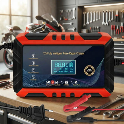 Chargeur batterie voiture 12V/24V 8A Pulse Repair LCD compatible AGM GEL Plomb