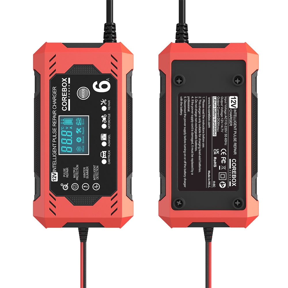 Chargeur batterie voiture intelligent 12V 6A face avant et arrière auto-protect