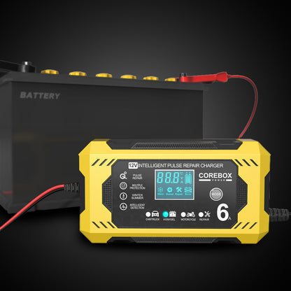 Chargeur batterie voiture intelligent 12V 6A jaune protection automatique AGM GEL