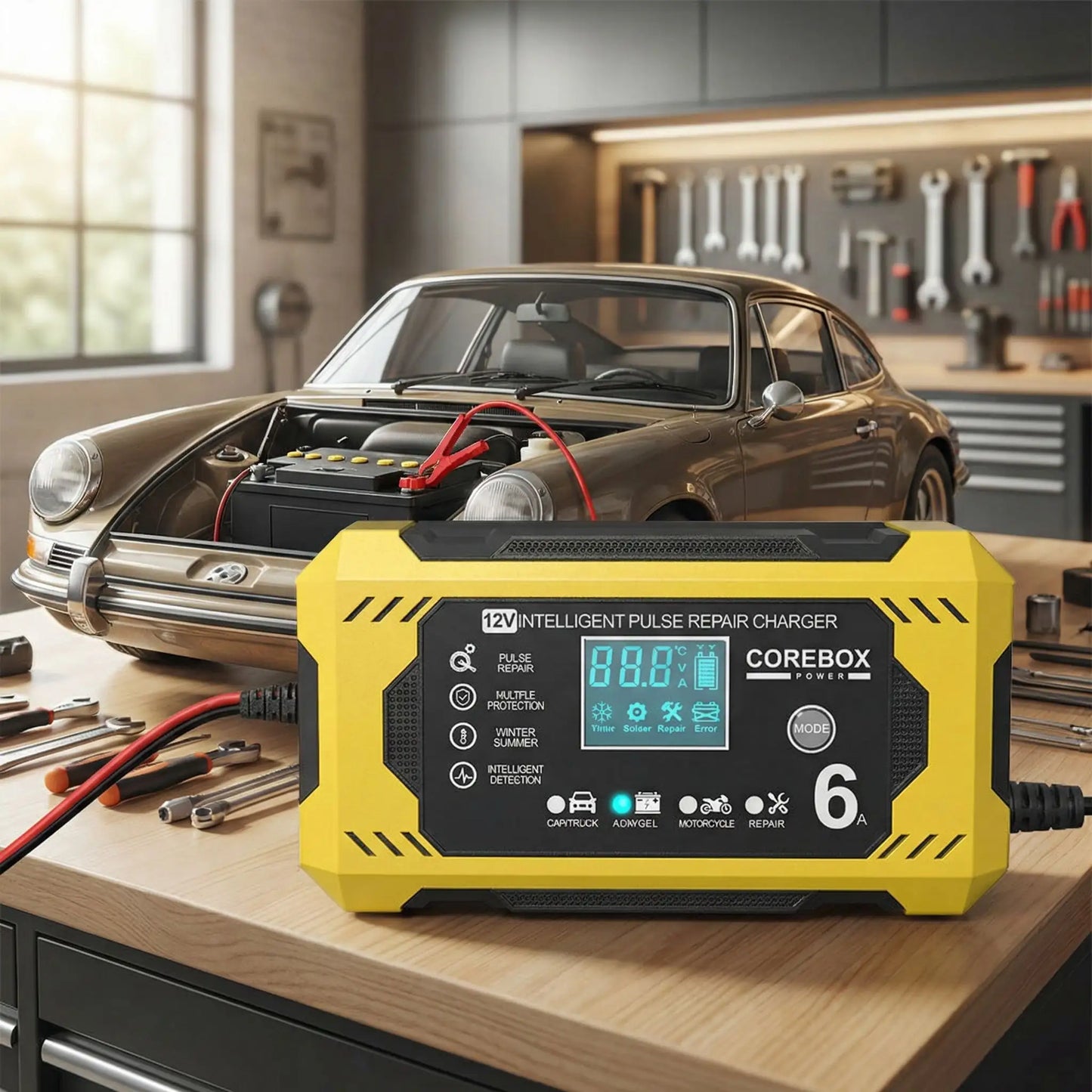 Chargeur batterie voiture intelligent 12V 6A compatible AGM GEL Start Stop auto-protect"