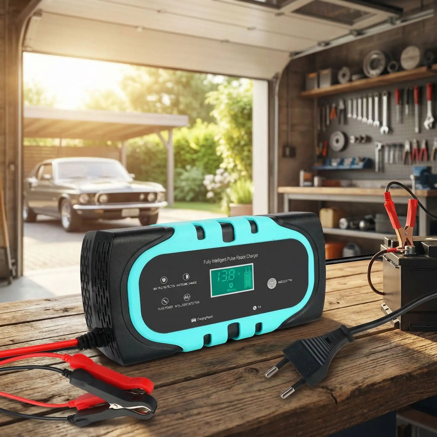 Chargeur batterie voiture 12V 10A 140W câbles et pinces de connexion pour batterie auto et moto
