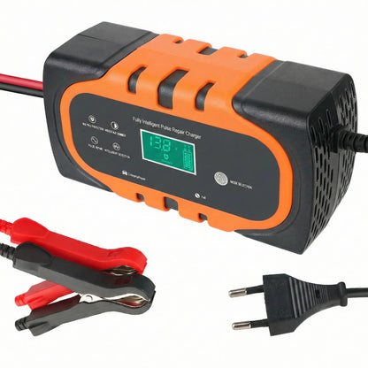 Chargeur batterie voiture 12V 6A 140W orange câbles et pinces de connexion pour auto et moto
