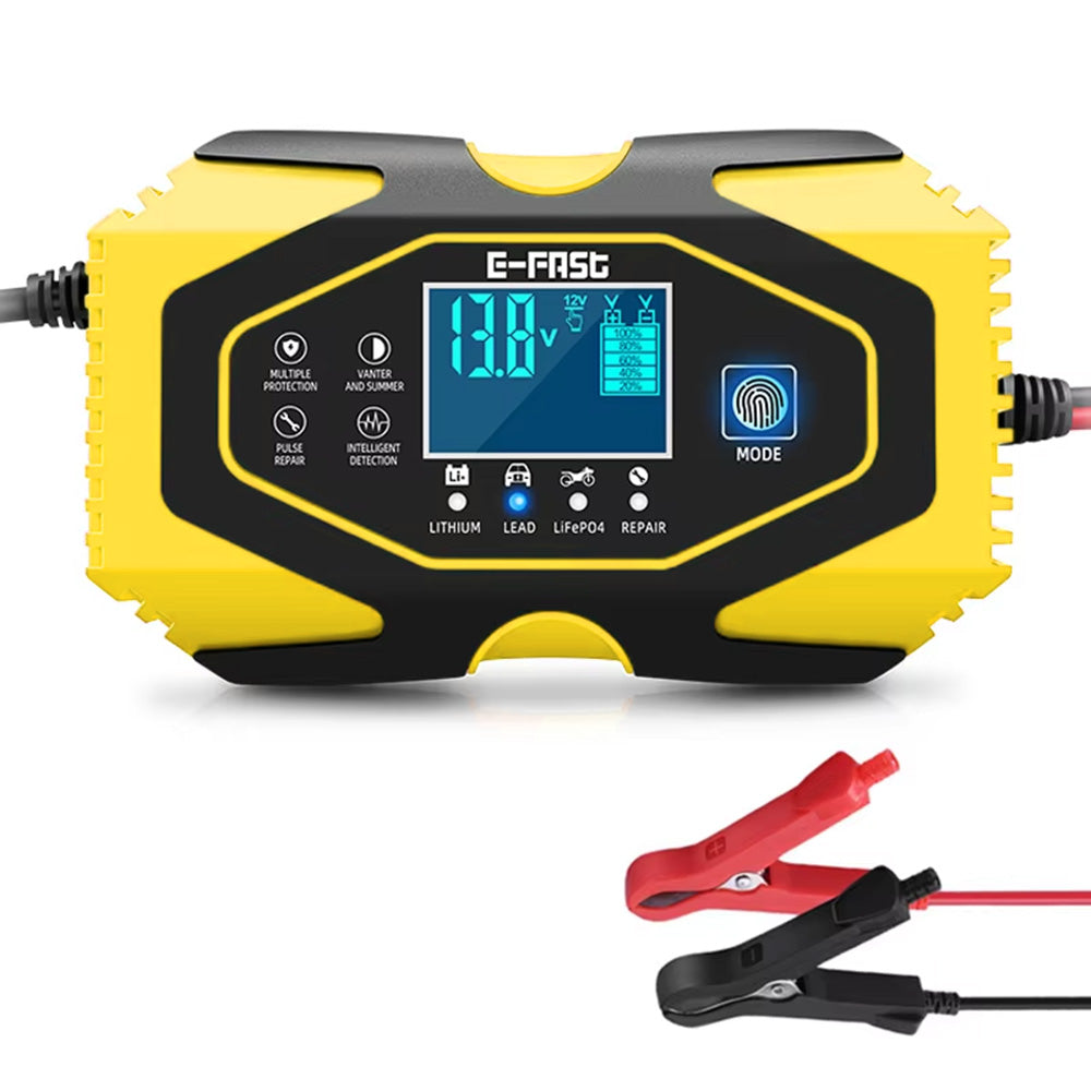 Chargeur de batterie voiture intelligent 12V/24V écran LCD jaune   affichage charge en temps réel