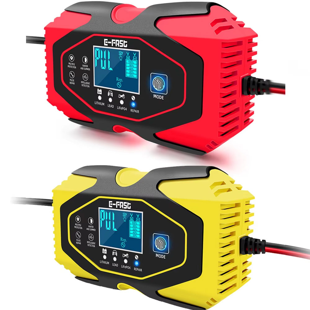 Chargeur de batterie voiture intelligent 12V/24V 600W – modèles jaune et rouge écran LCD charge automatique
