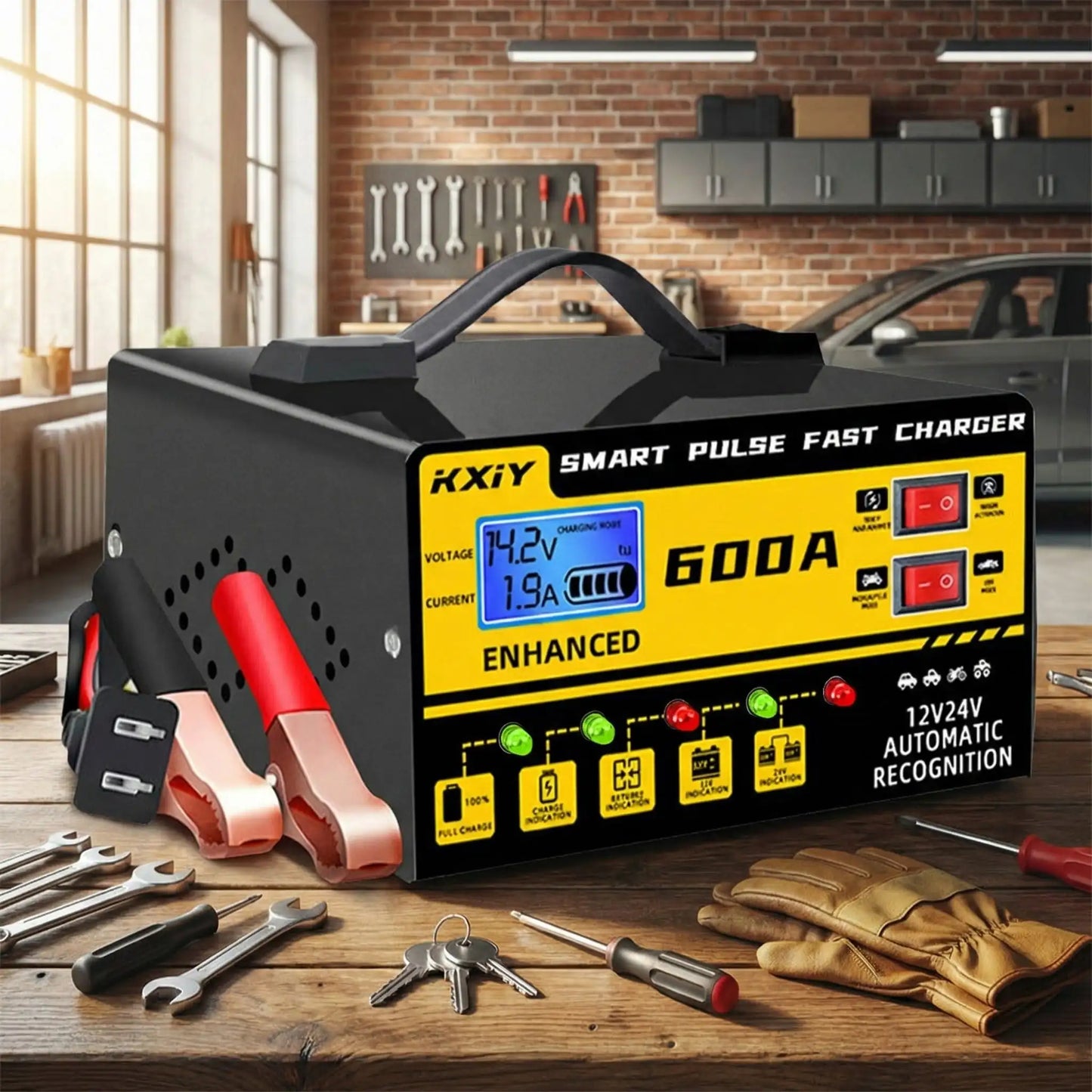 Chargeur de batterie voiture intelligent  vue principale charge rapide et diagnostic automatique 12V 24V