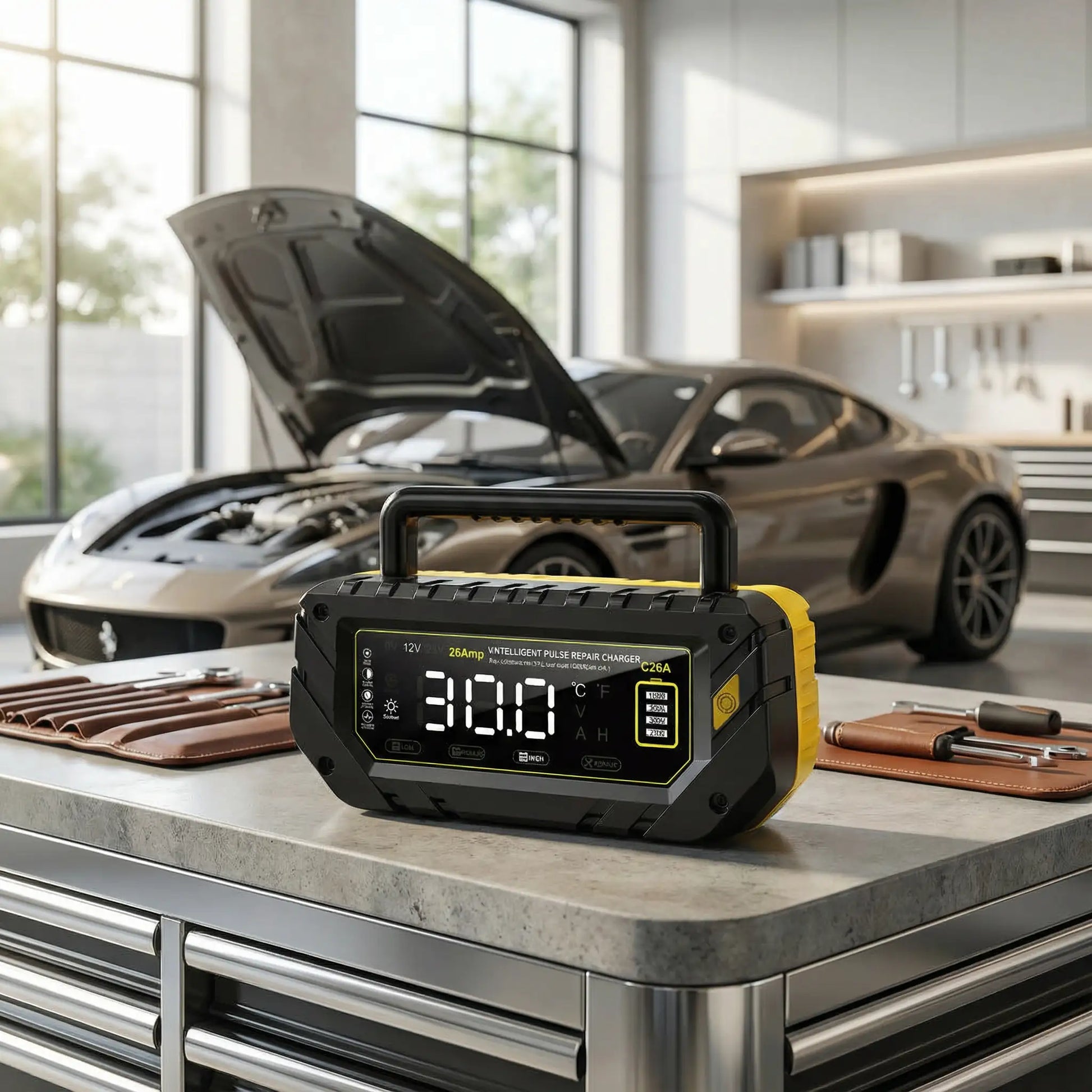 chargeur de batterie intelligent pour voiture m tension ecran lcd jaune 