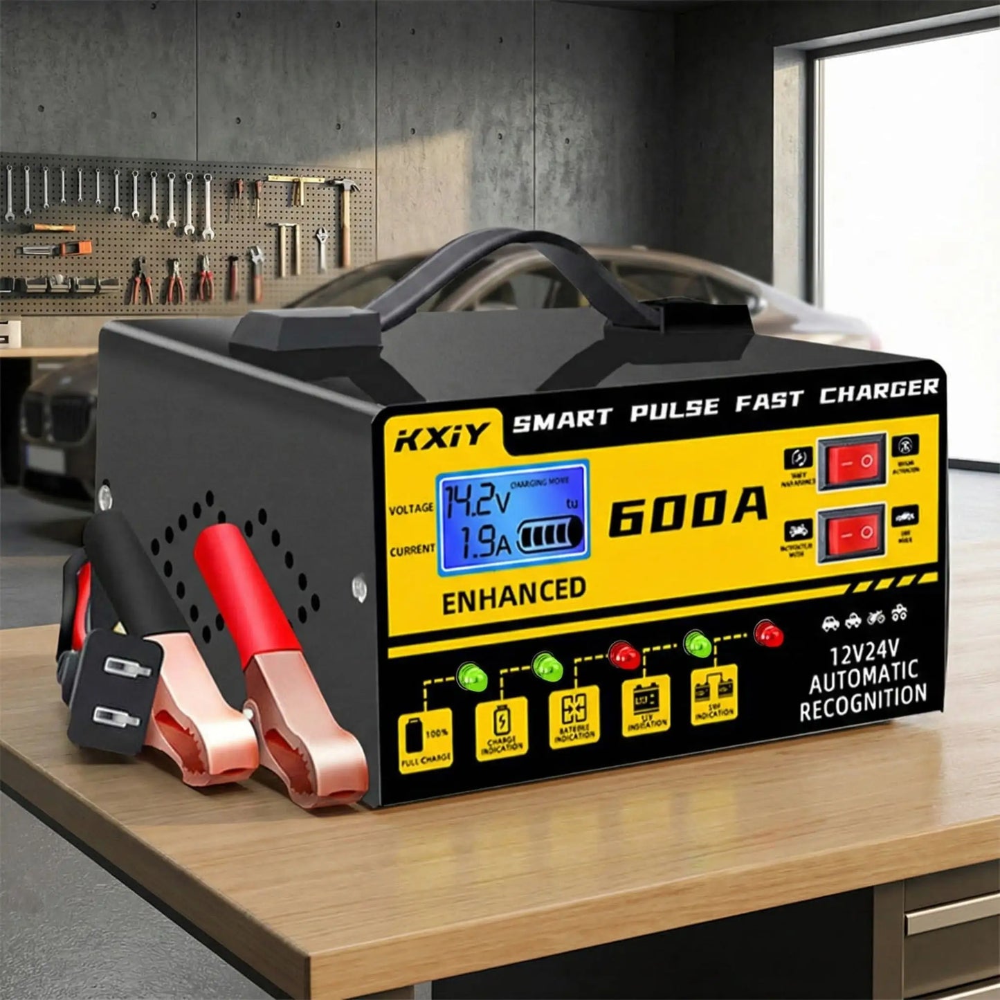 Chargeur de batterie voiture intelligent charge rapide avec affichage écran LCD 12V 24V