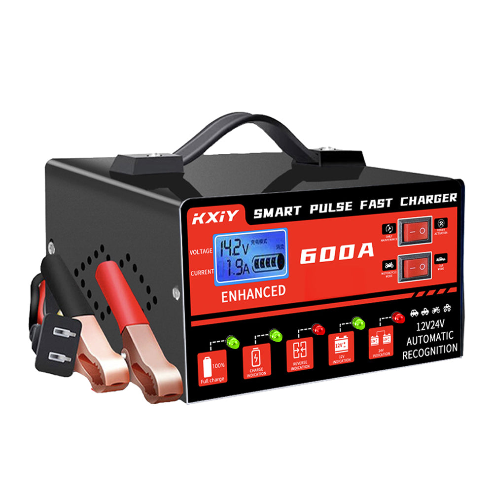 Chargeur de batterie voiture à impulsion rapide avec câbles et pinces crocodile 12V 24V