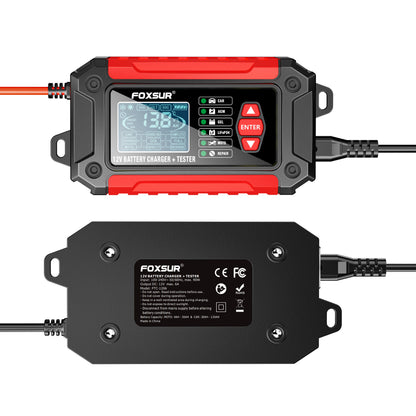 Chargeur testeur batterie voiture 2-en-1 600W vue face avant et arrière design compact 12V/24V
