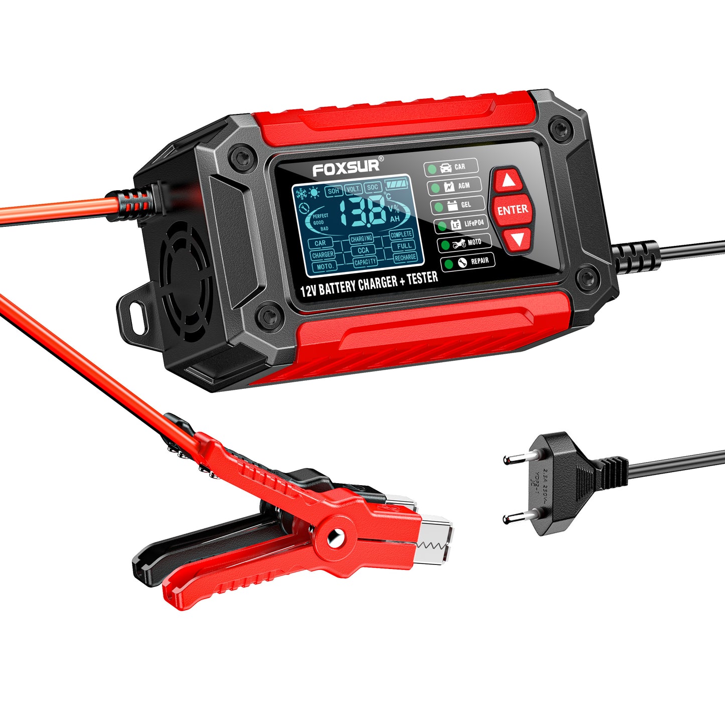 Écran LCD du chargeur testeur batterie 2-en-1 600W affichage SOH et SOC en temps réel
