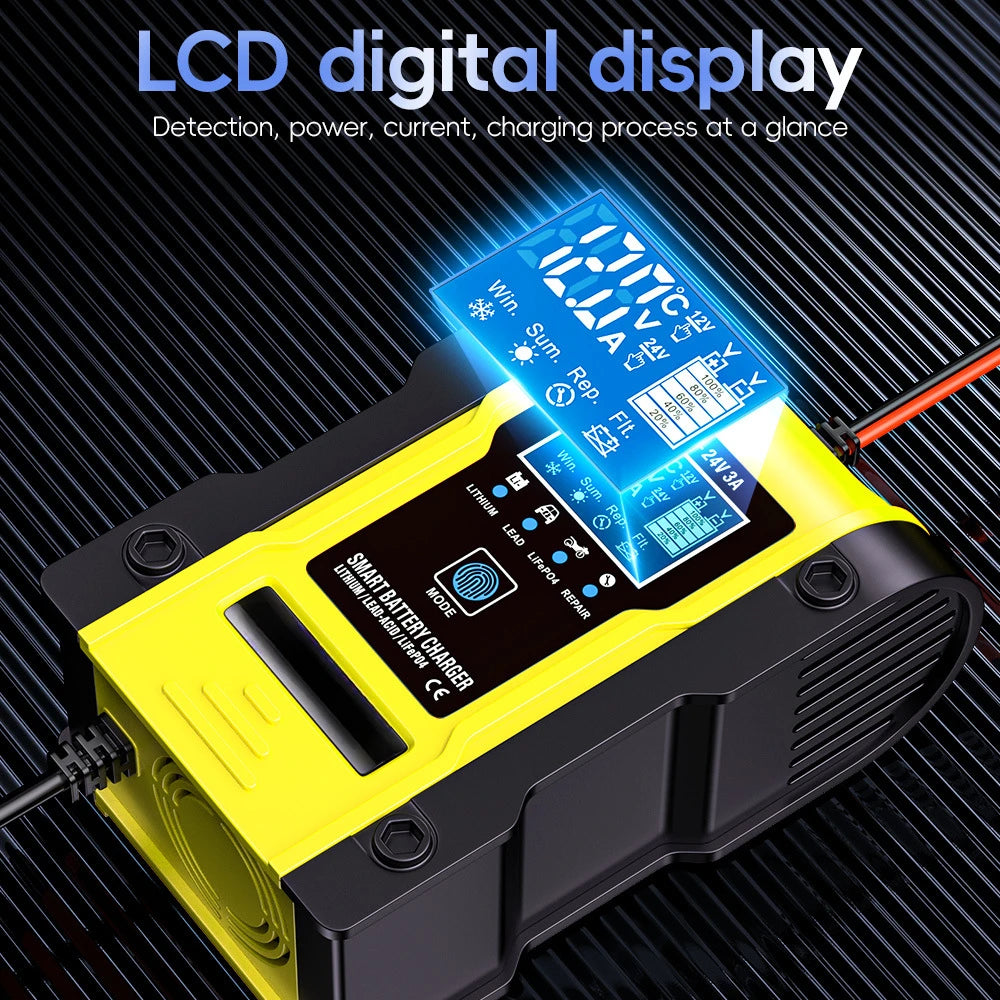 chargeur voiture batterie intelligent ecran lcd