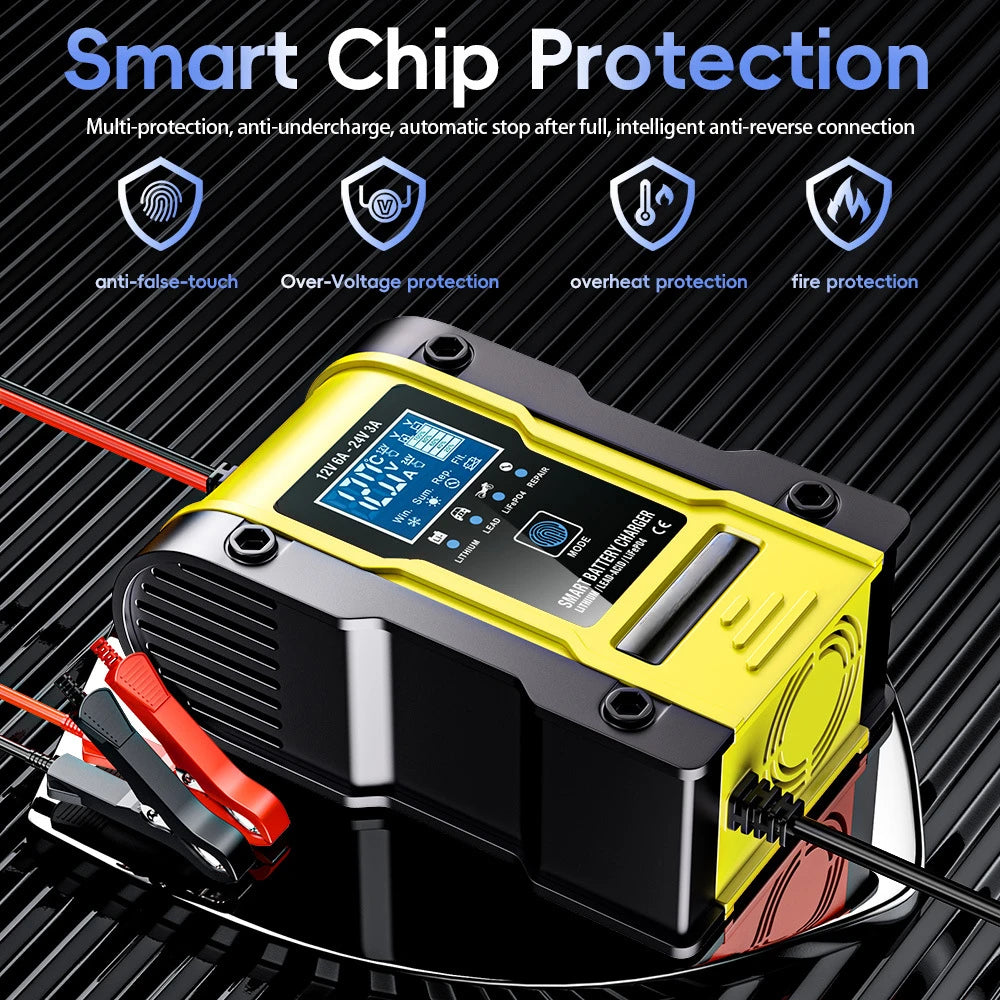 chargeur voiture batterie intelligent puce sécurité intégrée
