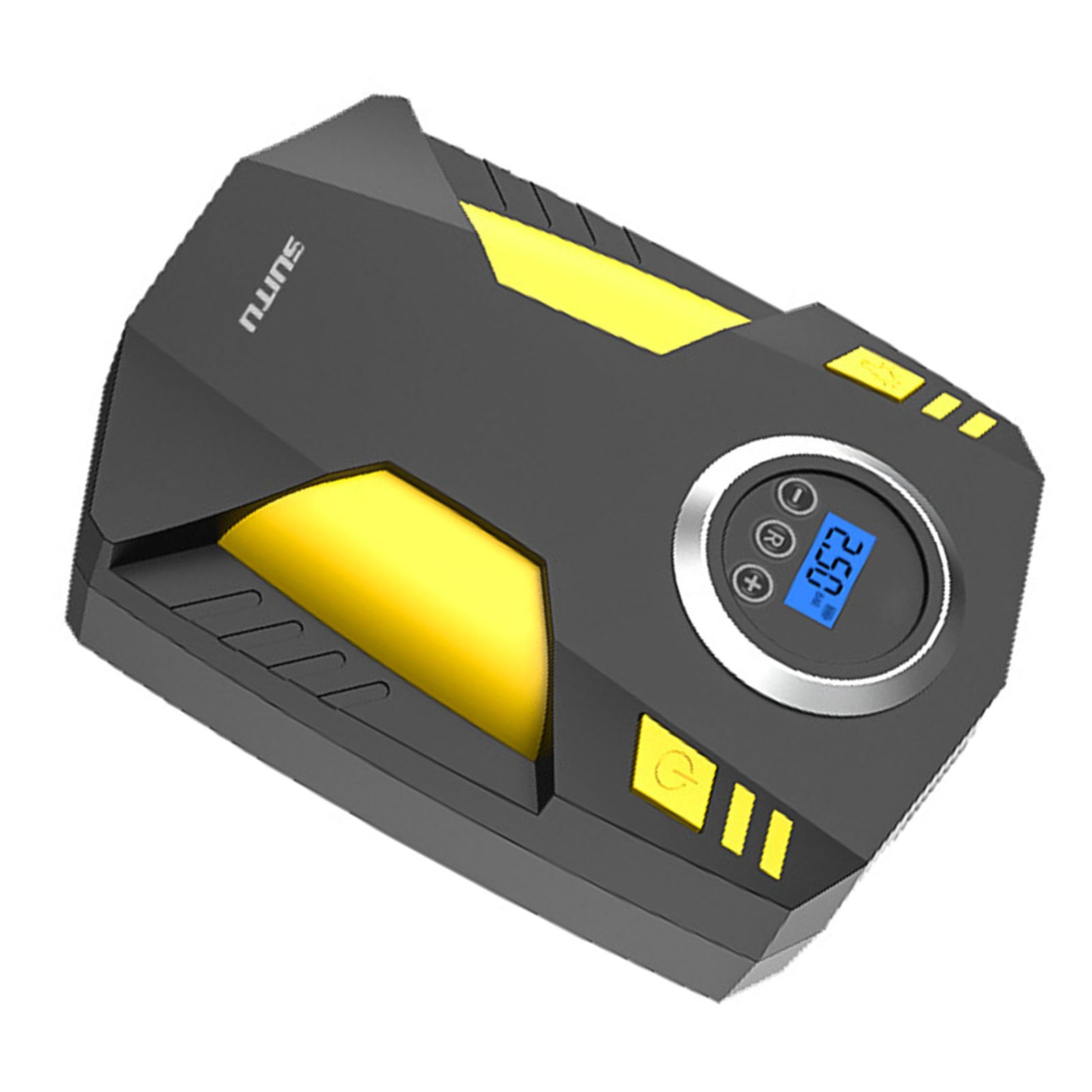 Compresseur portatif voiture RapidAir 12V 150PSI vue de profil avec tuyau et embouts de gonflage