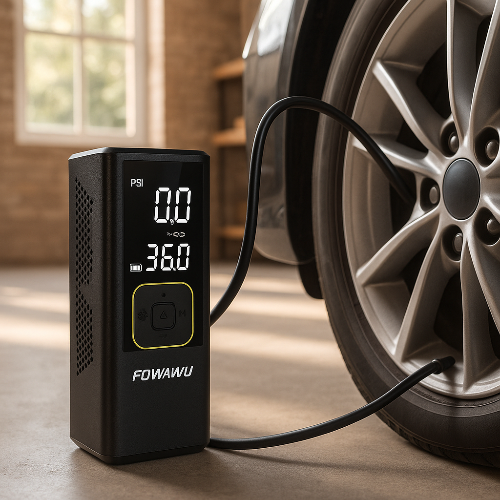 Compresseur portatif voiture UltraPSI 12V tuyau flexible et embouts de gonflage pour pneus voiture et vélo