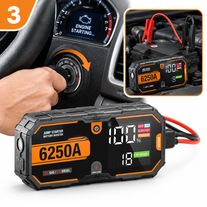 Étape 3 : démarrer le moteur du véhicule pendant que le Booster de Batterie Voiture 6250A reste connecté à la batterie