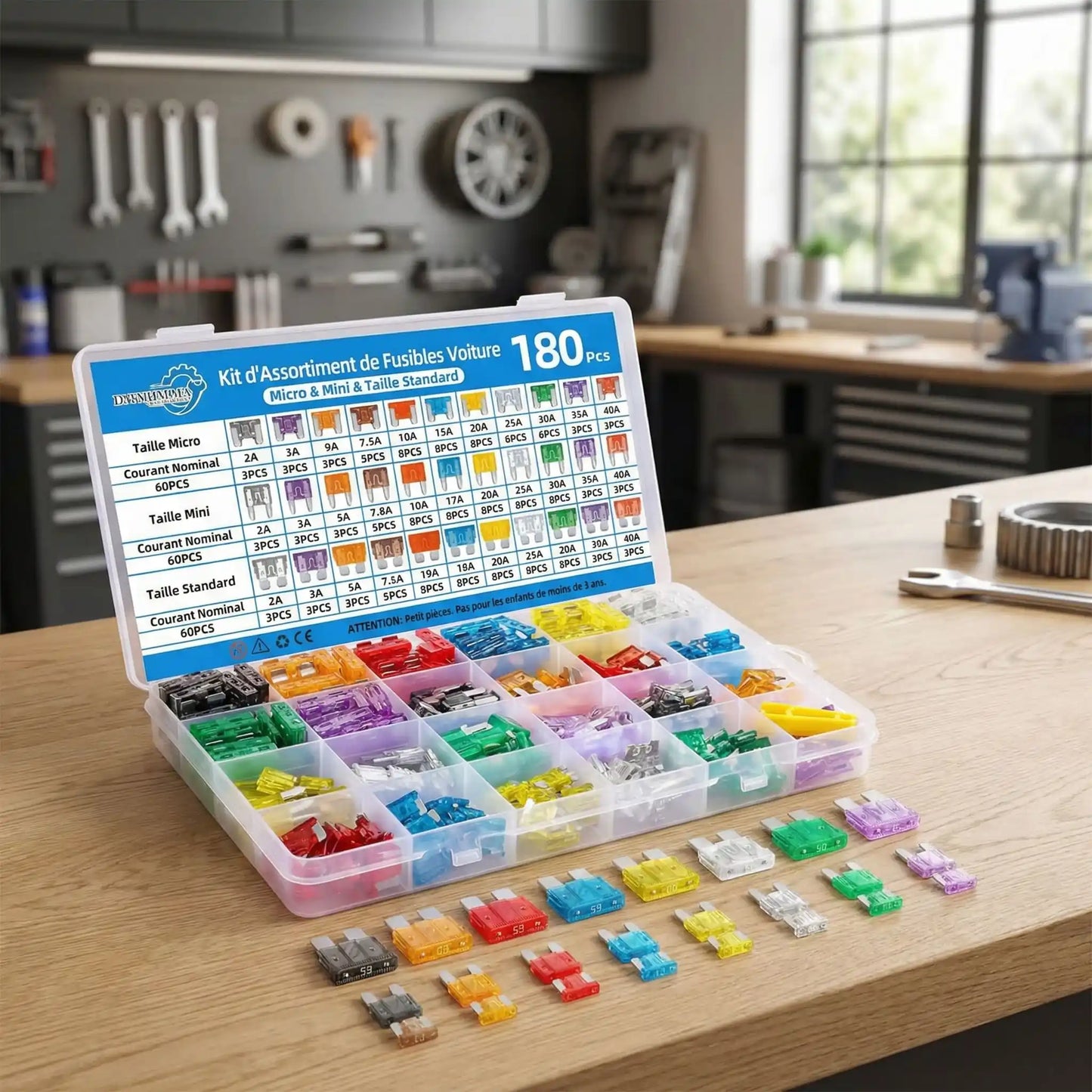Kit fusibles auto 180 pièces Standard Mini Micro assortiment 2A à 40A avec extracteur pour véhicule