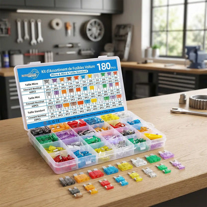 Kit fusibles auto 180 pièces Standard Mini Micro assortiment 2A à 40A avec extracteur pour véhicule