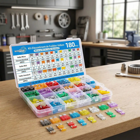 Kit fusibles auto 180 pièces Standard Mini Micro assortiment 2A à 40A avec extracteur pour véhicule