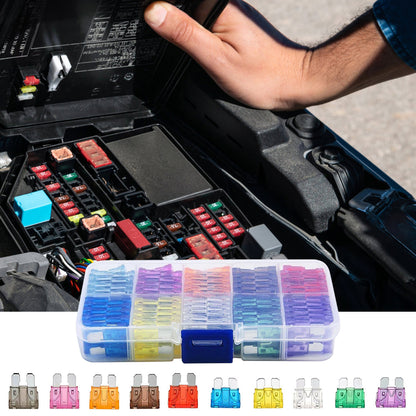 Kit fusibles voiture multicolores 100 pièces  boîtier inclus, 10 ampérages de 2A à 35A pour circuit auto