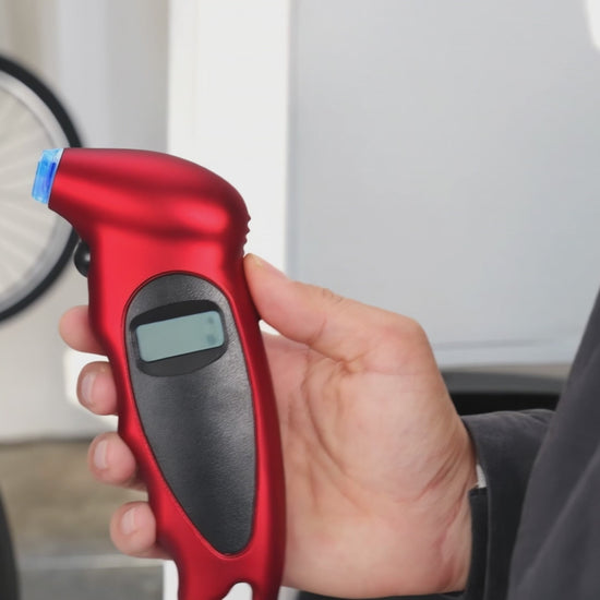 Manomètre pression pneu digital TG205 rouge – Écran LCD rétroéclairé, poignée ergonomique, 4 unités PSI, BAR, KPA, KGF
