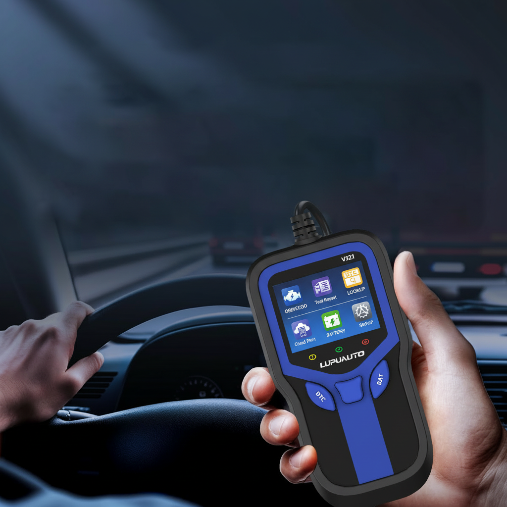Lecteur OBD2 V321 branché sur prise diagnostic voiture