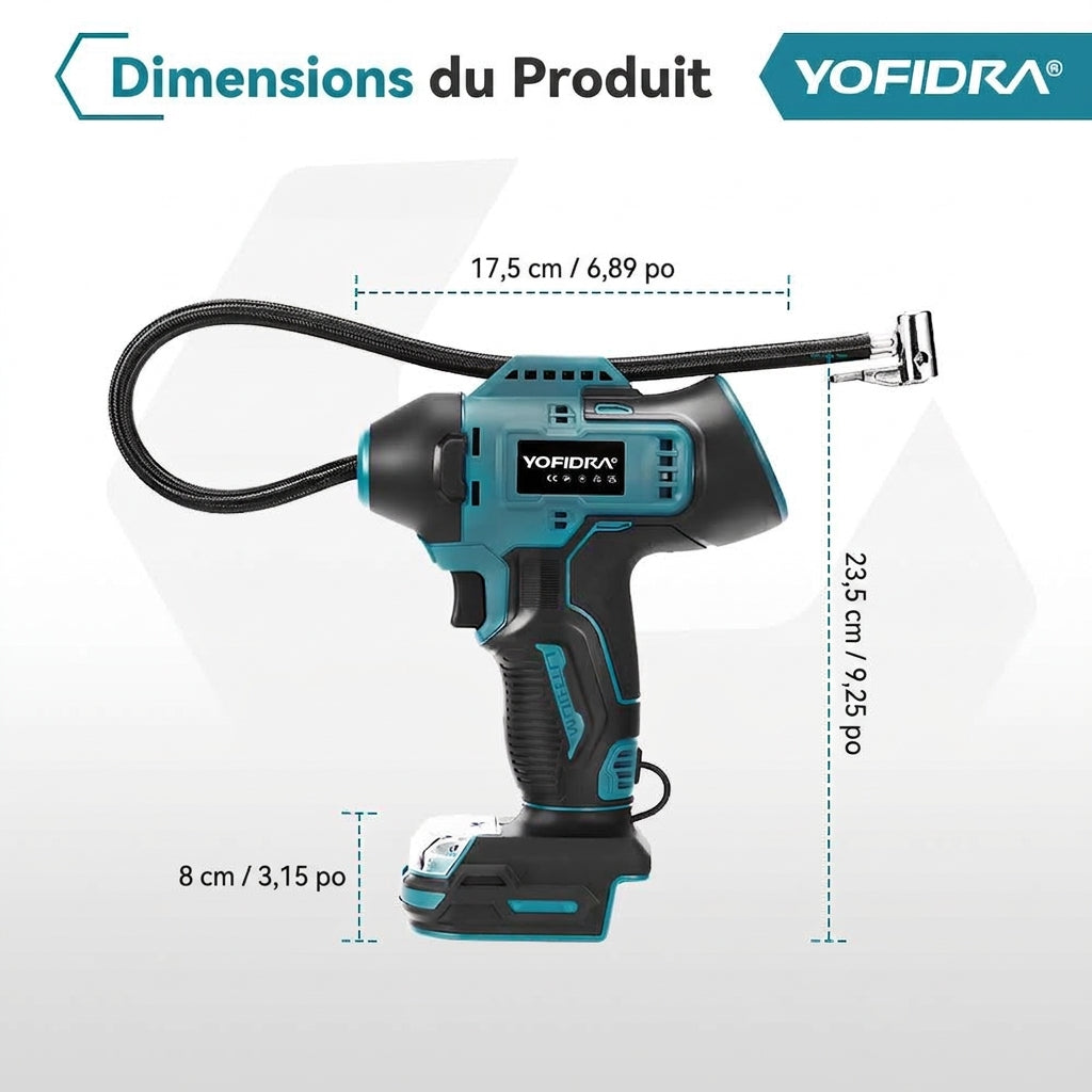 Pompe à Air Électrique YOFIDRA – Gonfleur de Pneus Haute Pression Compatible Batterie Makita